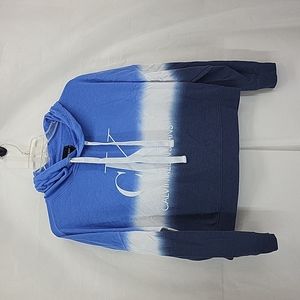 CALVIN KLEIN Blue White Dip Dye Logo Oversized Cropped Sweatshirt Hoodie